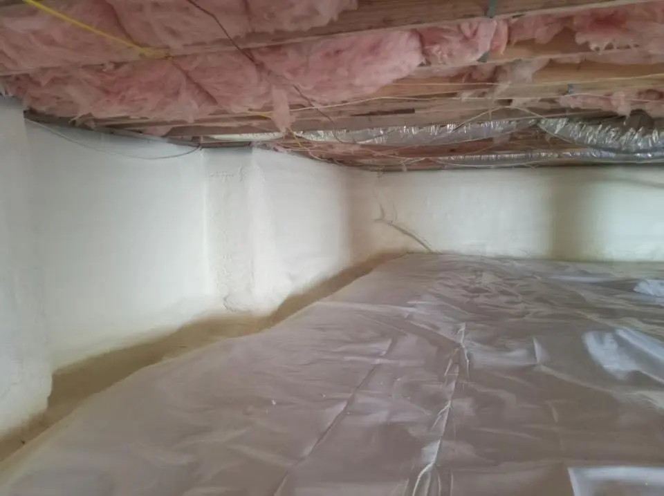 Crawl space encapsulation with closed-cell spray foam for Roof Leak Repair in Highland